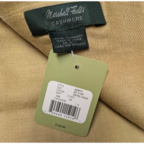 Vintage Marshall Fields Sheer Cashmere Throw Gold 50 x 60 Woven Fringe - Picture 3 of 7
